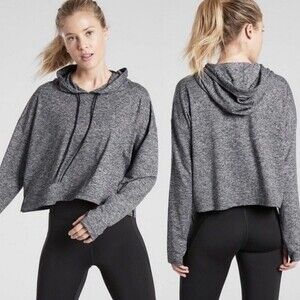 Athleta Uptemo Cropped Gray Lightweight Pullover Hoodie Women's Size M